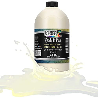 Pouring Masters Gold Interference Pearl Special Effects Acrylic Pouring Paint - Premium 32-Ounce Pre-Mixed Fluid Acrylic Paint - Fluid Art Supplies for Canvas, Wood, Paper, Tile & Rocks - color: Gold, size: 32 Fl Oz (Pack of 1)
