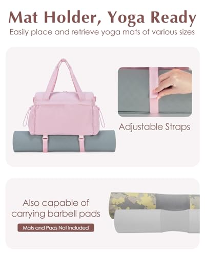 Small Gym Bag, Mini Gym Bag with Yoga Mat Holder & Wet Compartment, Pink - color: Puffer Pink