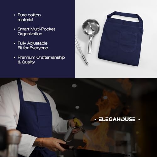 Unisex Apron with Pockets for Cooking, Salon & Art - 100% Cotton Adult Kitchen, Chef, Stylist Apron (Blue) - color: Blue