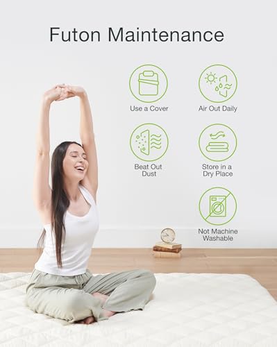 FULI Premium Japanese Futon Bed, Foldable Floor Bed, Foam Core, Full, White | Portable Sleeping Pad Shikibuton, Made in Japan, cotton surface, polyester and polyurethane foam fill, 2.5 in thick - size: Full (75"L x 55"W), style: Premium