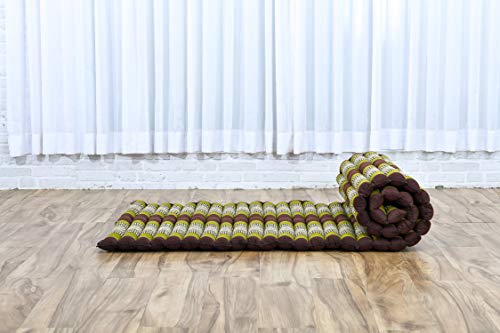 Leewadee Thai Roll Mat 75 x 28 inches Kapok Firm | Breathable folding mattress for sleeping, yoga, meditation & massage. For travel, camping, the car or as a guest bed - color: Sf20 - Brown, Green, size: M: 75x28"