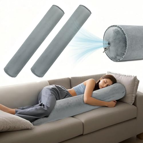 ONTYZZ Inflatable Long Body Pillow, Long Pillow for Bed, Oval Bolster Pillow for Good Sleeping and Back/Neck Support, 2pcs Grey - color: Grey, size: Long Oval (2-Pack)