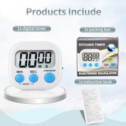 4 Pack White Digital Kitchen Timer Magnetic Digital Timer with Big Display Loud Ring Cooking Timers for Cooking, Game, Gym, Break Time, Classroom (4, White) - color: White