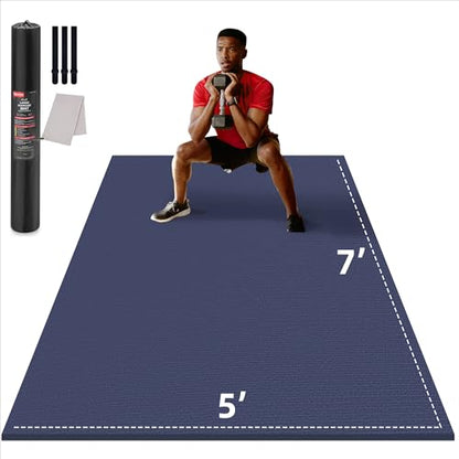 GymCope Large Exercise Mat for Home Workouts, 12x6/10x6/9x6/8x6/7x5/6x4 ft - color: 7'*5'Navy Blue