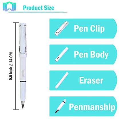 6 Sets Everlasting Pencil, Infinity Pencils, NO-Sharpening Pen for Writing Drawing Students Sustainable Pencil for Home Office School (6 Pencils + 6 Erasers + 8 Replaceable Nibs) - color: Classic