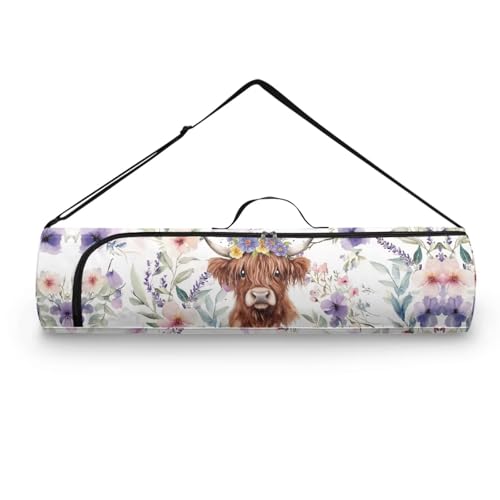 Yoga Mat Bag Portable Yoga Mat Holder with Adjustable Strap Lighweight Gym Tote Bag with Handle - color: Cute Highland Cow