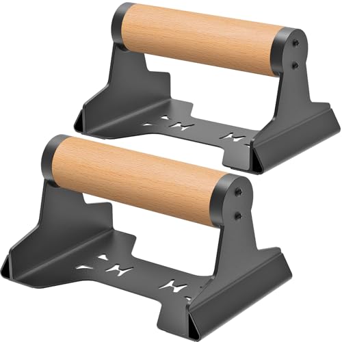 SELEWARE Wood Push Up Bars Steel Calisthenic Parallette Bars Handstand Bars | Anti-Slip Parallettes for Calisthenics, Fitness, Floor Workouts, Solid Wood Handle with Sturdy Metal Bracket Support 600 lbs - color: C: Wood Grip (7.3"L x 4"H)