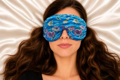 Handmade Opulence Yoga Eye Pillow - Weighted Flaxseed Fill, Lavender Aromatherapy, Satin & Velvet, Adjustable Strap - Ideal for Meditation & Restful Sleep - Floral Turquoise - TEMFL-FT - color: Floral Turquoise