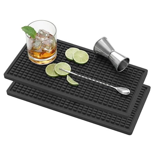 ZJWZLG Bar Mat 5.9"x11.8"(2Pcs) Non-Slip Rubber Bar Mat, Spill Proof & Flat Design,Easy to Clean Textured Surface for Home Bar,Coffee Station, Bartending - Protects Countertops & Glassware (Black). - color: Black, size: 6" x 12"