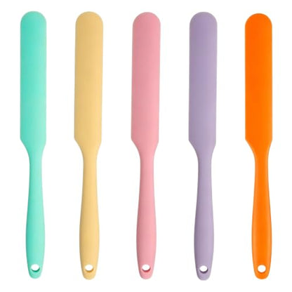 5 Pcs Silicone Jar Spatula Set, Sourdough Spatula, Long Handle Thin Spatulas for Baking, Cake Icing, Butter Cream Spreading, Jam Scraping (Purple, Pink, Green, Yellow, Orange) - color: Purple, Pink, Green, Yellow, Orange