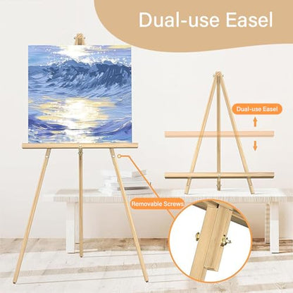 Wooden Easel Stand for Sign,63" Portable Painting Easel, Adjustable Poster Stand with Tripod Easel for Painting, Wedding Sign, Drawing, Canvas, Display Show (Natural) - color: Natural