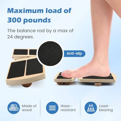 Adjustable Ankle Balance Board, Non-Slip Wooden Wobble Trainer, 300lb