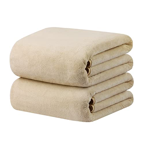 JML Microfiber Bath Sheet Towels, 40"x80", 2 Pack, Camel | Hanging Loop, Super Soft, Absorbent, Lint Free, Fade Resistant for Salon SPA Sauna - color: Camel, size: 40 in x 80 in