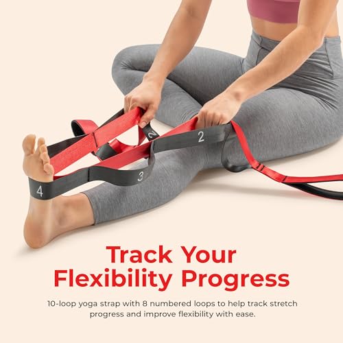 Sunny Health & Fitness Premium Yoga Stretch Strap, 10 Individual Grip Loops