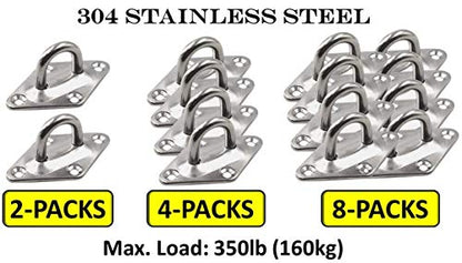 Heavy Duty Hammock Kits & Ceiling Hook Diamond Pad Eye Plates, 304 Stainless Steel & Black Zinc Galvanized Steel Corrosion Resistant, 2, 4 & 8 Packs - color: 2-Pack-Silver-M6