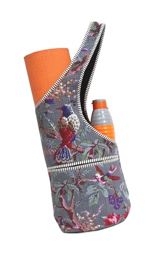 INDIAN CRAFT CASTLE Yoga Mat Bag | Tote Mat Bag | Sling Yoga Tote w/Large Side Pocket & Zipper Pocket | Yoga Mat Carrier Fits Most Size Mats - color: Grey Multi