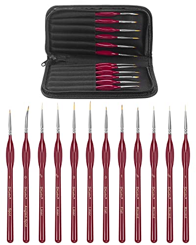 12-Piece Detail Brush Set with Triangular Handles - Red | Micro Fine Tip Brushes With Triangular Handles, 40k, for Model, Miniature, Art Painting and Crafts, Acrylic, Watercolor