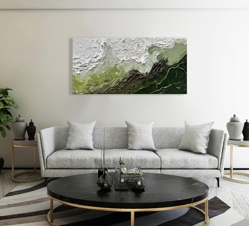 Art 24x48 Inch Hand-Painted Green and White Texture Oil Painting Modern Abstract Canvas Art Home wall Decoration - color: Dn171