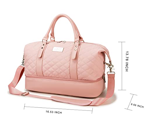 Kinmac Women's Travel Duffel Bag,Sports Gym Yoga Duffel Bag Weekender Overnight Totes Bag (Pink Embroider) - color: Pink Embroider