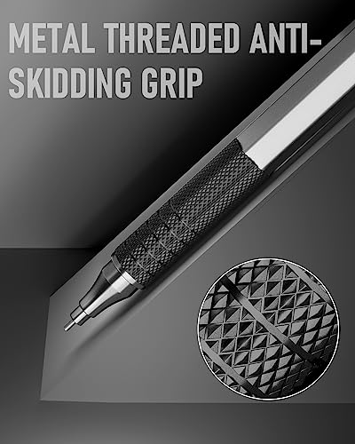 Four Candies Metal Mechanical Pencil Set with Case, 0.5mm, 3PCS, Black | 480PCS HB Lead Refills, 3 Erasers+9 Eraser Refills, Anti Grip, for Drafting, Engineering, Technical Drawing, Art Projects - color: Black, style: 0.5 MM