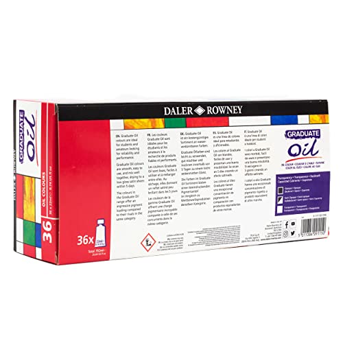 Daler Rowney Graduate 22ml Oil Paint Set, 36 Assorted Colours, High Lightfastness, Ideal for Student Artists & Hobbyists - size: 26.78 Fl Oz (Pack of 1)