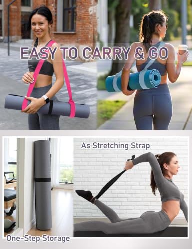 Yoga Mat Carrier Strap - Adjustable Thick and Wide Strap for Carrying Mat or Stretching - color: Hot Pink