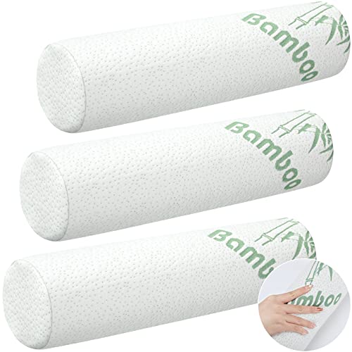 Bucherry 3 Pack Cervical Neck Roll Memory Foam Pillow Cylinder Bolster Pillow for Bed Round Neck Support with Removable Washable Cover for Sleeping Travel Yoga Legs Back Lumbar(18 x 4 Inches) - size: 18 x 4 Inches