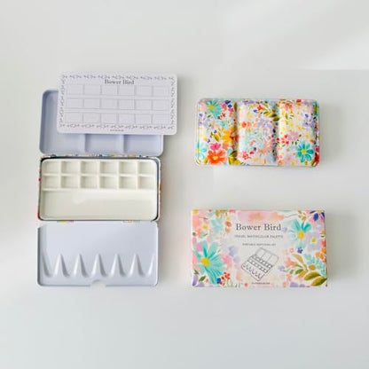 Bower Bird Travel Watercolor Palette,Portable Ceramic Palette,Empty Paint Palette,Small Travel Metal Paint Boxwith Porcelain Palette - color: 12well