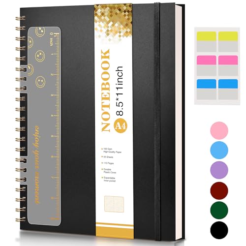 Spiral Notebook Journal 8.5” x 11”, A4 Large Notebooks for Women Men, College Ruled Lined Journal, 100 GSM Paper, Plastic Hardcover Spiral Bound Journals for Work School Note Taking Business, Black - color: Black, size: Line