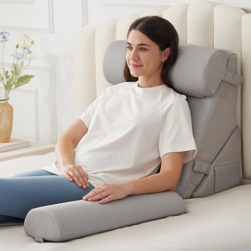 BIEEZZK 4PCS Wedge Pillow Set for After Surgery, Back Pillow for Bed Sitting up, 9&12inch Adjustable Memory Foam Bed Wedges, Pillow Wedge for Acid Reflux, Back Pain Relief, Snoring, Grey - color: Grey, size: Adjustable Wedge+2 Pillows