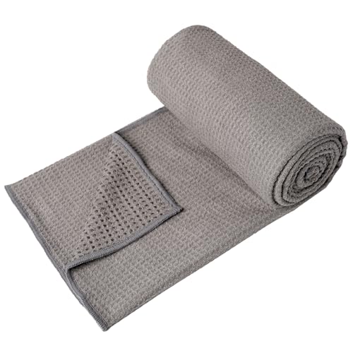 Eunzel 2 Pack Hot Yoga Towel, Non-Slip Yoga Mat Towel with Grip Dots Stickyfiber Sweat Absorbent Towel for Hot Yoga, Pilates and Workout 72" x 24", Grey - color: Grey