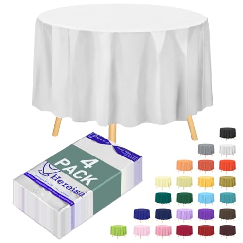 White Disposable Plastic Tablecloth Round 84 Inch - 4 Pack Waterproof Party Table Cover for Dining, Wedding, Outdoor Events - color: Fa2 - White, size: 4 PACK | Round | 84 Inch