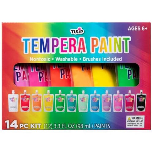 TULIP Washable Tempera Paint Pouches 12-Pack, Art & Craft Supplies, Non-Toxic, Quick Dry Paint, Easy Squeeze for Kids, 12 Rainbow Colors, 6+
