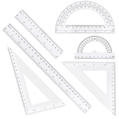 Plastic Clear Ruler Math Set - 6'' 12'' Transparent Straight Ruler, 4'' 6'' Protractor, 30/60 & 45/90 Triangle Ruler, Geometry Math Measuring Tool for School Office Drawing Teachers Kids Supplies - color: Transparent