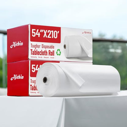 Plastic Table Cloth Disposable, 210 Ft X 54 In White Table Cloth Rectangle | Plastic Tablecloth Roll with Sliding Cutter Premium Plastic Table Cover Roll for Picnics, Parties, Birthdays, Weddings - color: White, size: 2520" x 54" (Rectangular)
