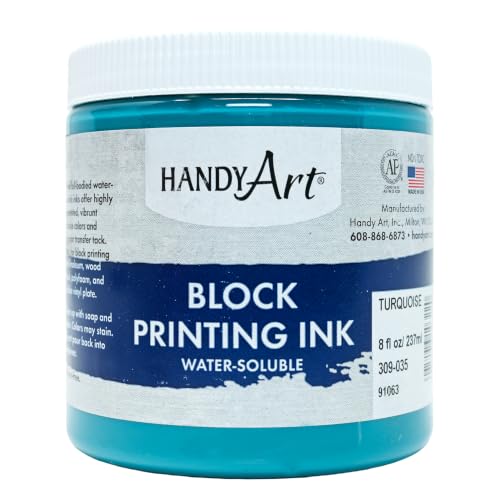 Handy Art Block Printing Ink, Turquoise, 8 oz Jar, Water-Soluble | Highly Pigmented Vibrant Opaque Color with Superior Transfer Tack, Water Soluble, Certified Safe & AP Non-Toxic, Made in USA - color: Turquoise, size: 8 Fl Oz