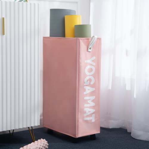 Twira Yoga Mat Storage Racks, Home Gym Storage Rack for Foam Roller, Yoga Strap and Resistance Bands, Workout Equipment Corner Storage Organizer with Wheels - color: Pink