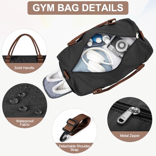 Gym Bag for Women Men with Shoes Compartment,Sports Duffle Bag Personal item travel Duffel Bags Tote Bag Small Carry on Weekender Overnight Bags Workout Dance Bag Hospital Holdalls Black Brown - color: A9-Black Brown