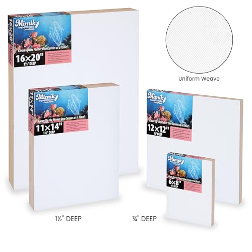 Creative Mark Mimik Recycled PET Cradled Canvas Panel 1-1/2" Depth- 12x12" Pack of 4 - Medium-Textured Painting Board for Eco-Conscious Artists, 14.11 oz Triple-Acrylic-Primed Weight - size: 12x12" Pack of 4