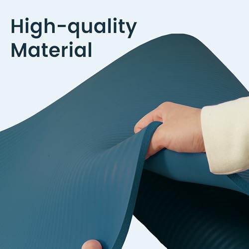 Fitvids Yoga Mat, 1/2-Inch Extra Thick High Density Exercise Mat, Anti-Tear Exercise Yoga Mat with Carrying Strap, Suitable for Various Yoga Exercises - color: Navy Blue