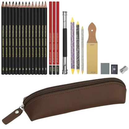 Heshengping, Sketching Pencil Drawing Pencils Set-26pcs, Art Supplies Drawing Kit,Graphite Charcoal Pro Draw Pencil Set,gift for Adults Beginners Artist for drawing sketching - style: Chocolate | 26 Pack