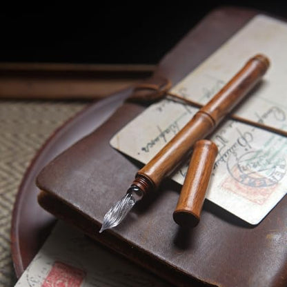 SeventyTwo Handmade Glass Dip Pen with Wood Handle, Fine Point Writing Instrument with Display Case (Brown) - color: Brown