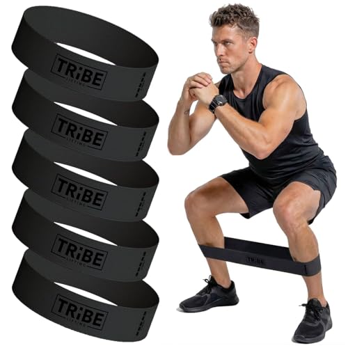 Fabric Resistance Bands for Working Out, 5-Band Set for Legs and Glutes | Booty bands for women and men, 5 resistance levels, for glute activation, hip training, squats, lunges and physical therapy - color: X-Heavy Black