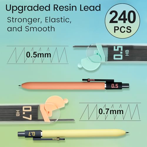 Solati Pastel Mechanical Pencil Set, 6 Pack with Case, 0.5mm & 0.7mm | Soft Grip, HB Lead Refills and Erasers Included, For Writing, Drawing, Sketching, Cute School Supplies