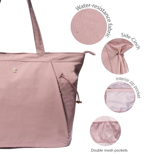 ESVAN Yoga Tote Bag for Women Shoulder Bags Drawstring for Office Workout Travel Carryall Pilates Gym and Beach - color: Pinklish Purple