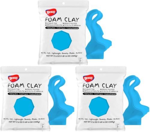 BOHS Sky Blue Modeling Foam Clay - 1.1 Lbs, Squishy,Soft, Air Dry -for Flower Mirror,Cosplay,Fake Bake, Slime Supplies-500g (Pack of 3) - color: Sky-blue, size: 500 g (Pack of 3)