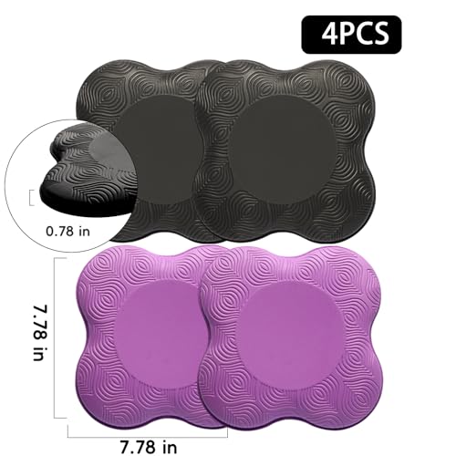 2 Pack Yoga Knee Pads Mat Set - Extra Thick Foam Kneeling Pad Cushion for Knees, Elbows, Wrists, Head - Yoga Essentials for Women Men, Non-Slip Pilates, Meditation, Floor Workouts - color: 4pcs-black+Purple