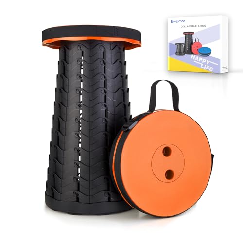 Boreeman Upgraded Folding Stool Lightweight Yet More Sturdy with Load Capacity 400lbs Portable Collapsible Stool for Camping Fishing Hiking BBQ (Orange) - color: Orange
