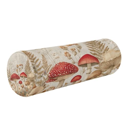 Watercolor Forestm Mushroom Beige Neck Roll Pillow Bolster Round Health Memory Foam Long Cervical Cylinder Pillows with Removable Washable Cover for Body Bed Legs Back Yoga - color: Watercolor Forestm Mushroom Beige