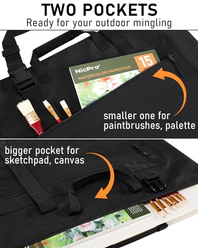 Nicpro Light Weight Art Portfolio Bag, 36x48” Waterproof Art Portfolio Case | with Shoulder & Handle Carry, for Artwork, Poster, Sketch Drawing, Canvas, Photography, Solar Panel Storage - size: 36 x 48 inches